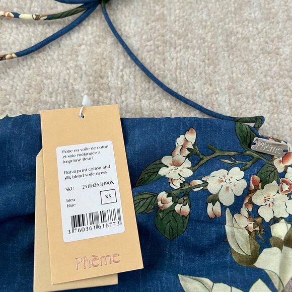 NWT Pheme Paris Floral Halter Silk Cotton Resort Cocktail Maxi Dress XS Blue - Picture 8 of 10